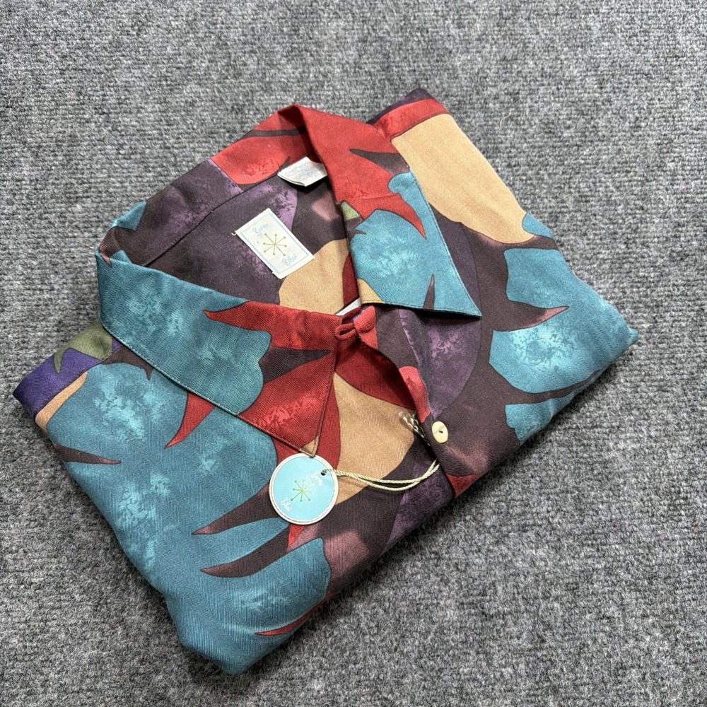 VTG 90's Shirt Burma Bibas Mens XL 100% Silk Short Sleeve Camp Trippy Floral New